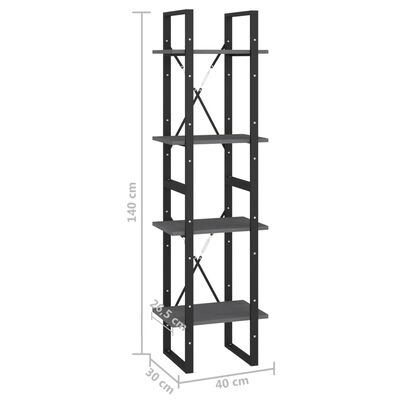 vidaXL 4-Tier Book Cabinet Gray 15.7"x11.8"x55.1" Solid Pine Wood