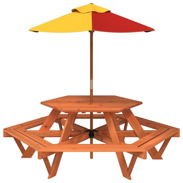 vidaXL Picnic Table Brown (Table), Multicolor (Umbrella)