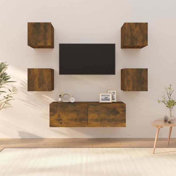 vidaXL Wall-mounted TV Cabinet Set of 5 Smoked oak Engineered wood