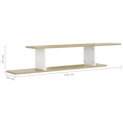 vidaXL Wall-Mounted TV Shelf White & Sonoma Oak 49.2"x7.1"x9.1" Engineered Wood