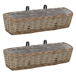 vidaXL Balcony Planter Set of 2 Brown Wicker 23.6 in Hanging mounting