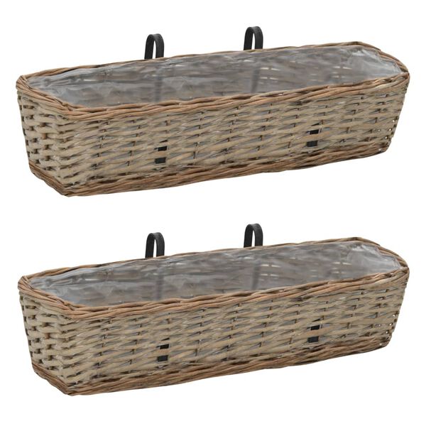 vidaXL Balcony Planter Set of 2 Brown Wicker 23.6 in Hanging mounting