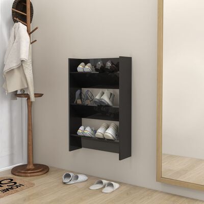 vidaXL Wall Shoe Cabinet High Gloss Black 23.6"x7.1"x35.4" Engineered Wood