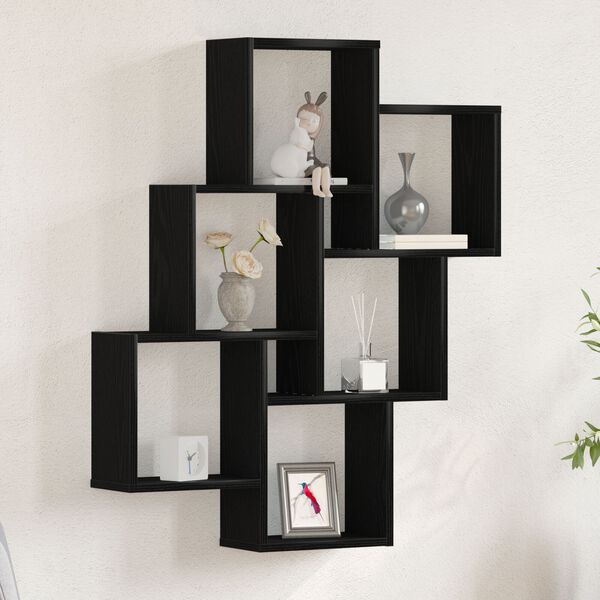 vidaXL Wall Shelf Black Oak 30.71 x 5.91 x 36.22 in Engineered Wood