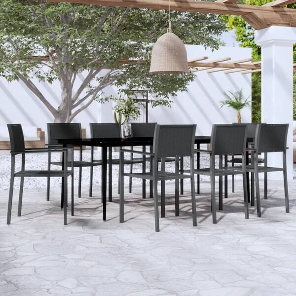 vidaXL Garden Dining Set Black Powder-Coated Steel, Tempered Glass, Plastic