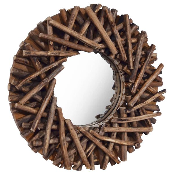 vidaXL Mirror Natural Wood Solid teak wood and glass Medium