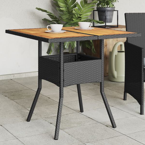 vidaXL Garden Table Black PE rattan, powder-coated steel, solid acacia wood