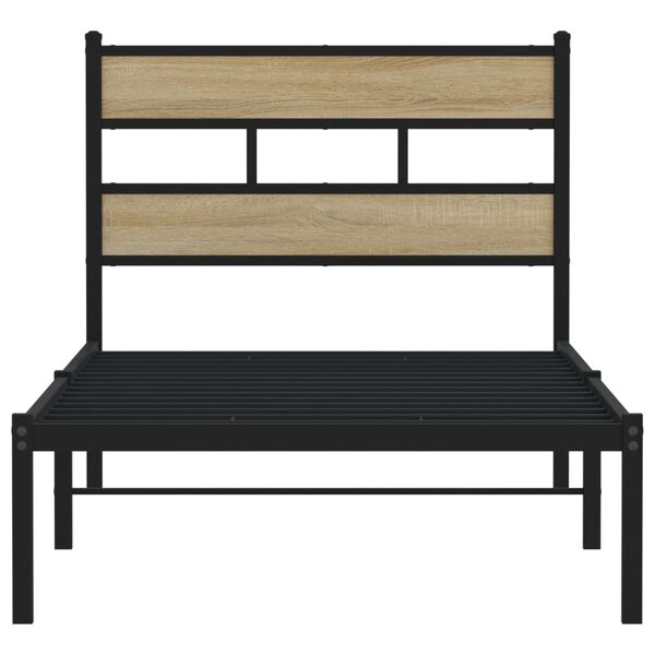 vidaXL Bed Frame Black, Sonoma Oak Iron, Engineered Wood Small Single