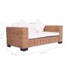 vidaXL Garden Sofa Natural Rattan 2-Seater Removable Covers