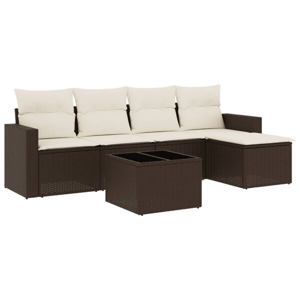 vidaXL Garden Sofa Set Brown PE rattan, Powder-coated steel, Tempered glass