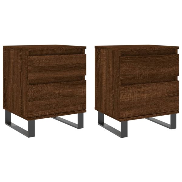 vidaXL Bedside Cabinet Set of 2 Brown oak Engineered Wood, Metal
