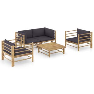 vidaXL Garden Lounge Set Dark Grey Bamboo, Polyester 5 Piece Set Modular