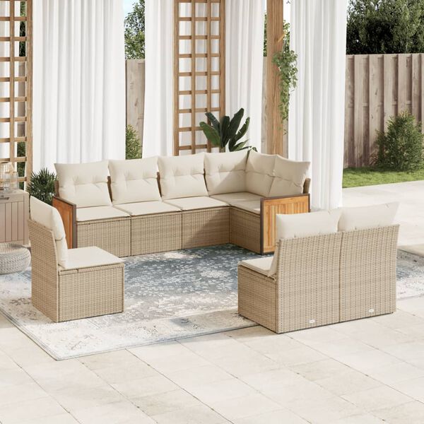 vidaXL Garden Sofa Set Beige Poly Rattan Large Adjustable Feet