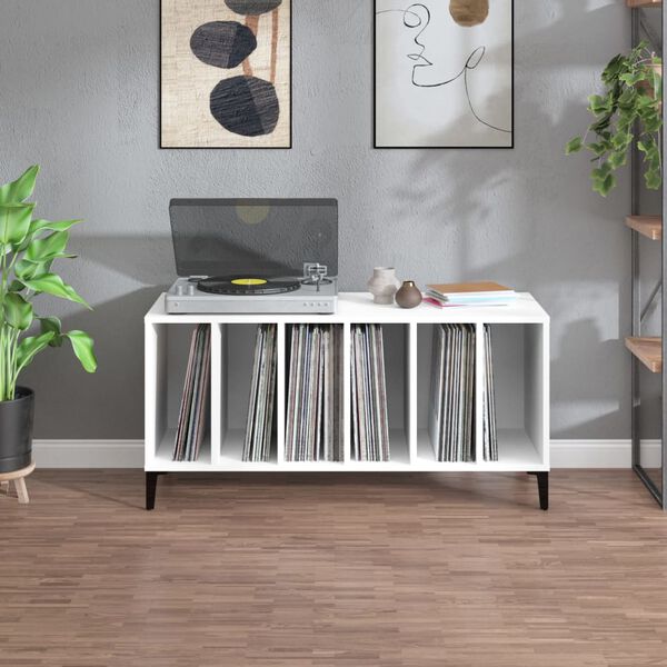 vidaXL Record Cabinet White Engineered wood, metal Medium Record Cabinet