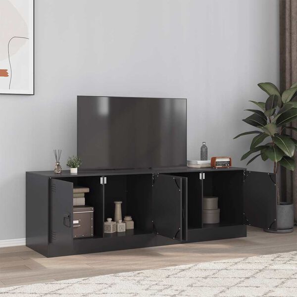 vidaXL TV Cabinet Set of 2 Black Cold-rolled steel Medium TV Cabinet