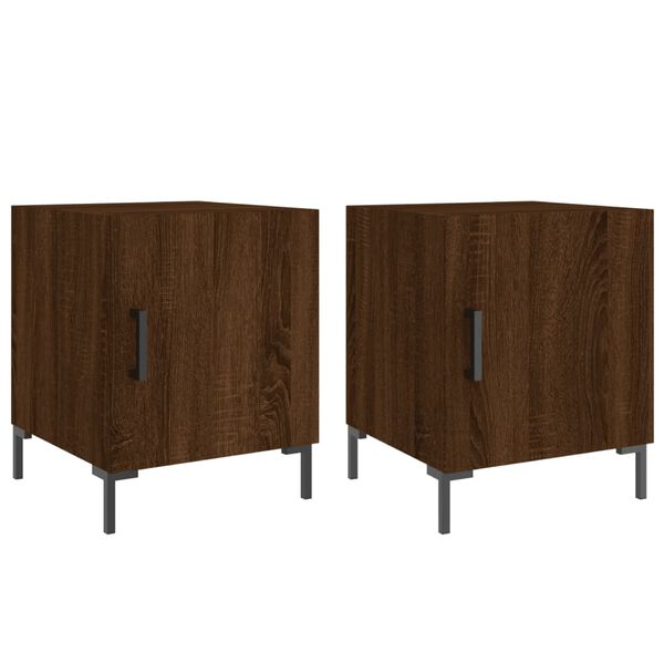 vidaXL Bedside Cabinet Set of 2 Brown Oak Engineered wood, iron Standard