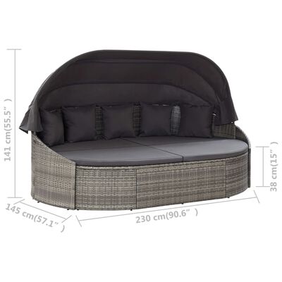 vidaXL Patio Lounge Bed with Canopy Poly Rattan Gray