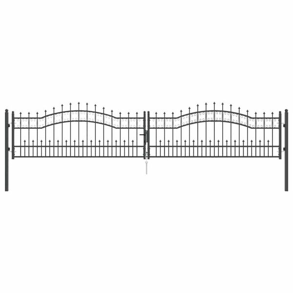 vidaXL Fence Gate with Spear Top Black 159.8"x 29.5" Powder-coated Steel