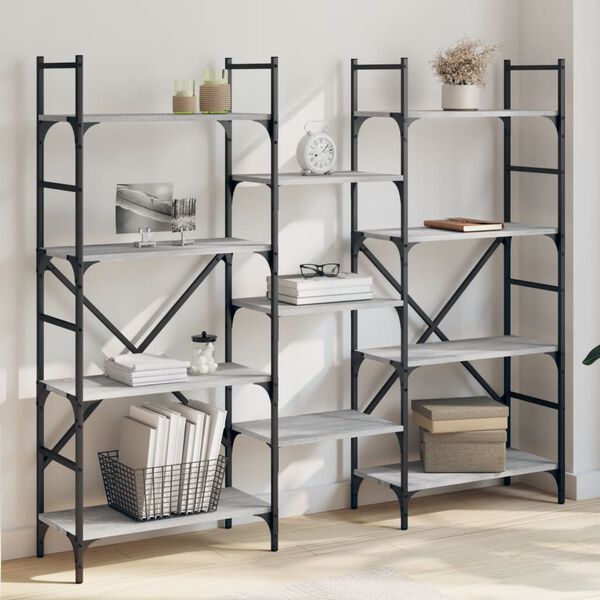 vidaXL Bookshelf Grey Sonoma Engineered Wood, Powder-Coated Steel Tall