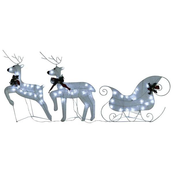 vidaXL Reindeer And Sleigh Christmas Decoration Set of 2 White