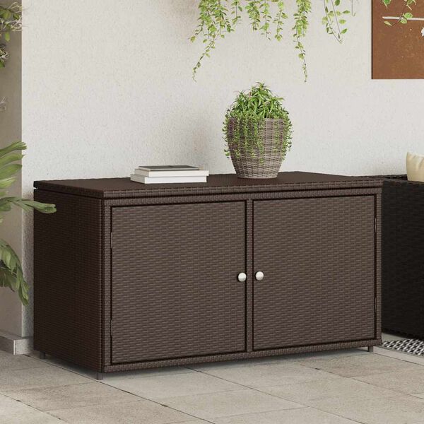 vidaXL Garden Storage Cabinet Brown PE rattan, powder-coated steel Medium