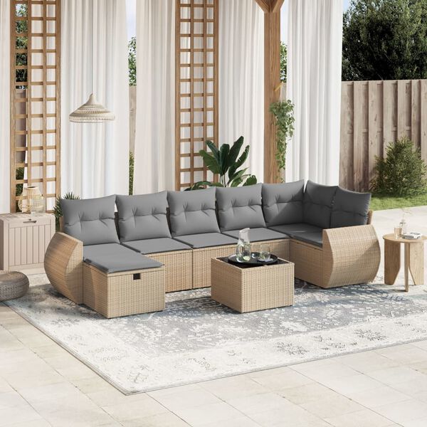 vidaXL Garden Sofa Set Mix Beige Poly Rattan, Steel, Polyester Large