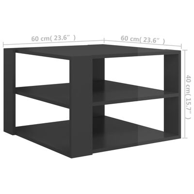 vidaXL Coffee Table High Gloss Gray 23.6"x23.6"x15.7" Engineered Wood