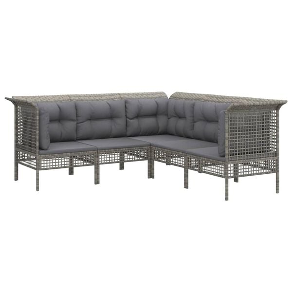vidaXL 5 Piece Patio Lounge Set with Cushions Grey Poly Rattan