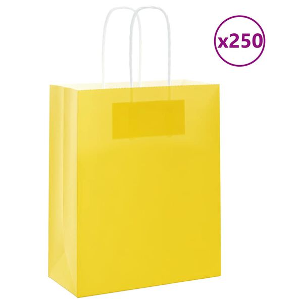 vidaXL Paper Bags 250 pcs with Handles Yellow 18x8x22 cm