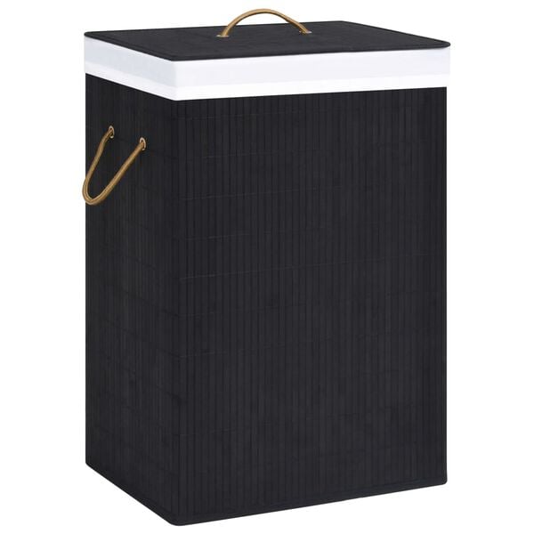 vidaXL Bamboo Laundry Basket with Single Section Black