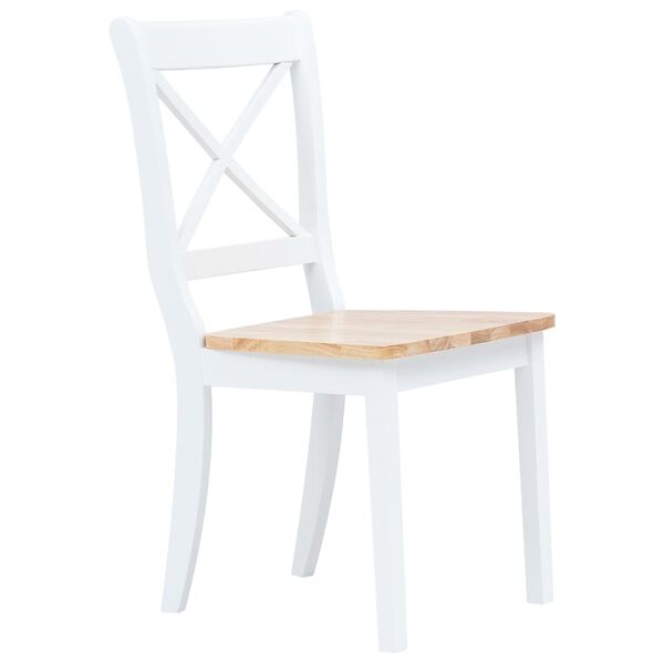 vidaXL Dining Chair Set of 4 White and Natural Wood Solid rubber wood