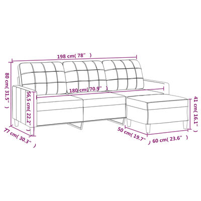 vidaXL 3-Seater Sofa with Footstool Dark Gray 70.9" Fabric