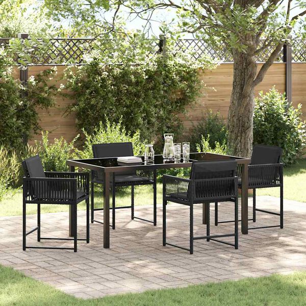 vidaXL Garden Dining Set 5 pcs Black Poly Rattan