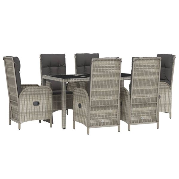 vidaXL Garden Dining Set Grey PE rattan 7 Pieces Garden Dining Set