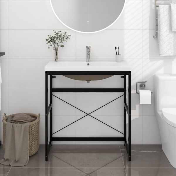 vidaXL Washbasin Frame With Basin Black Powder-coated iron Standard