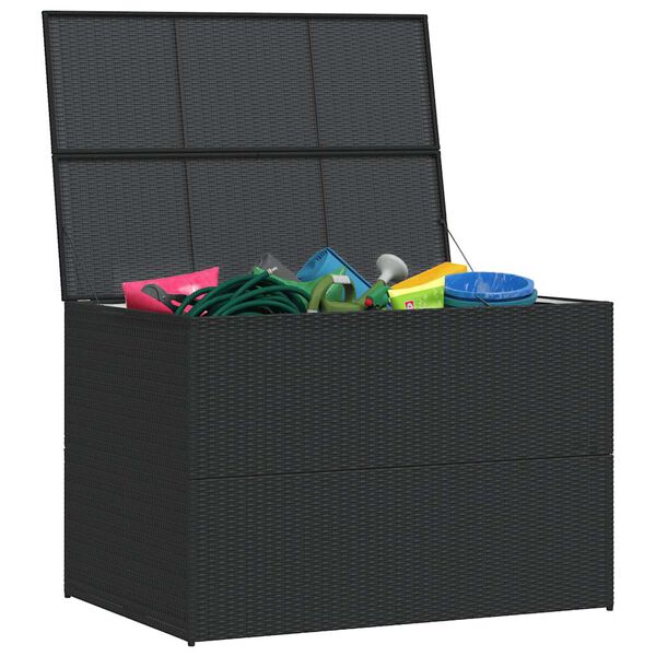vidaXL Outdoor Storage Box Black PE Rattan, Powder-Coated Steel