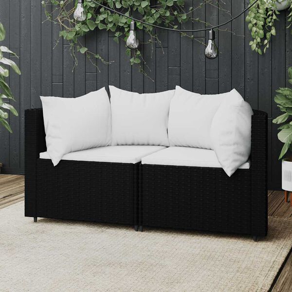 vidaXL Patio Corner Sofa Black PE rattan, powder-coated steel, polyester
