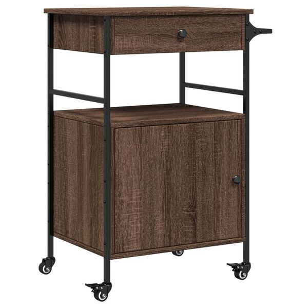 vidaXL Kitchen Trolley Brown Oak 22"x16.9"x35.2" Engineered Wood