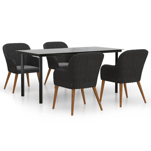 vidaXL Garden Dining Set Black Solid Acacia Wood 5 Piece Set Durable