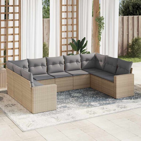 vidaXL Garden Sofa Set Beige PE rattan Large Removable Covers