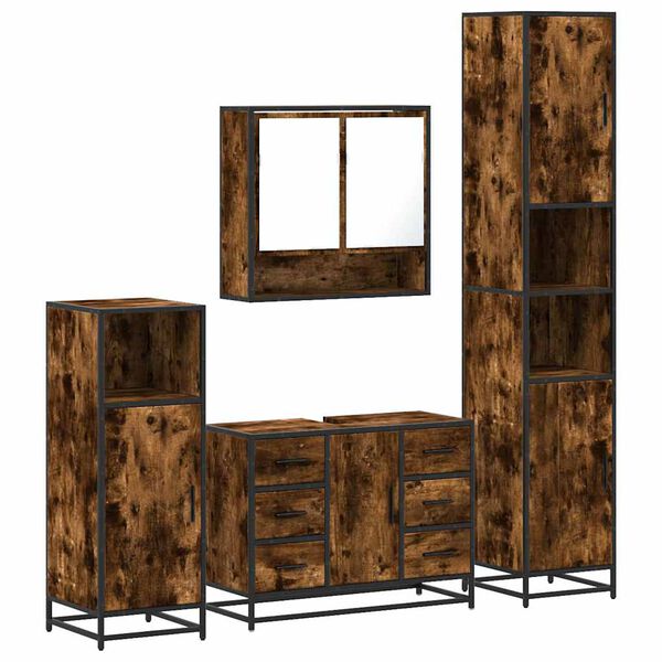 vidaXL Bathroom Furniture Set Smoked oak Engineered wood, metal Standard