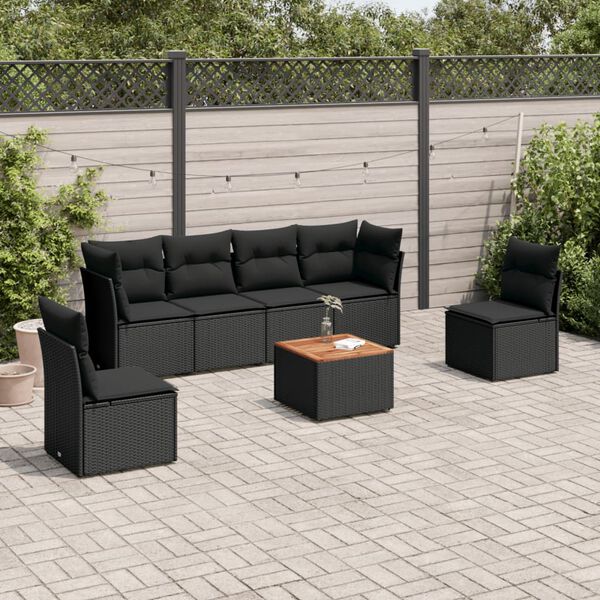 vidaXL Garden Sofa Set Black and Brown PE Rattan Medium Modular