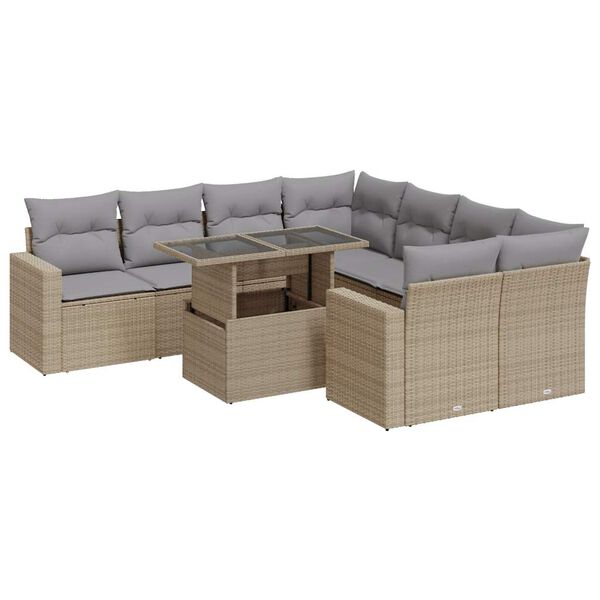 vidaXL Garden Sofa Set Beige PE rattan Large Adjustable Feet
