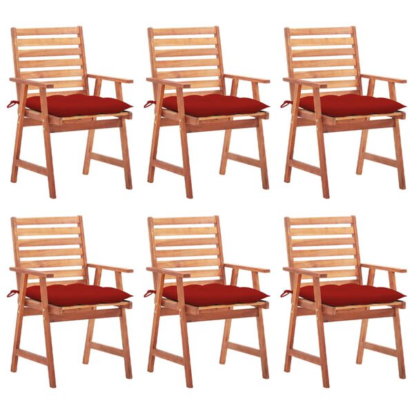 vidaXL Patio Chair Set of 6 Red Solid Acacia wood Standard