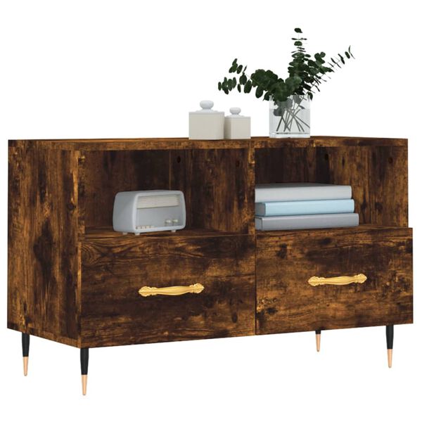 vidaXL TV Cabinet Smoked Oak Engineered Wood TV Cabinet Rectangular