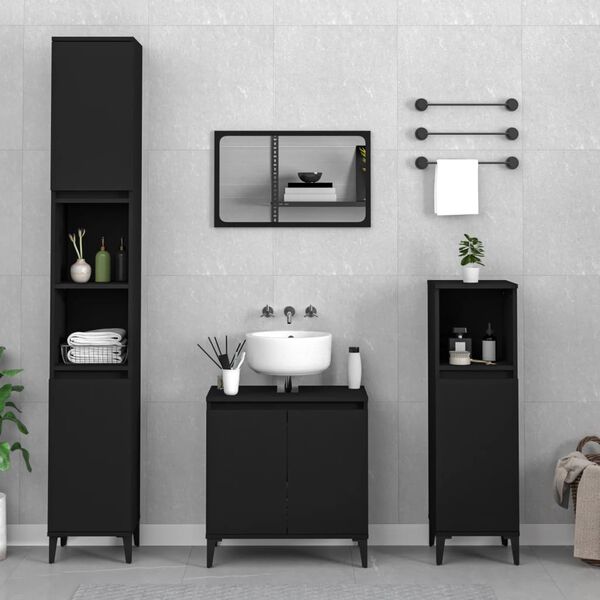 vidaXL Bathroom Furniture Set Black Engineered wood, metal Medium