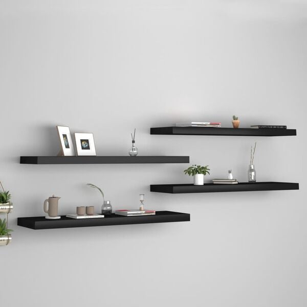 vidaXL Wall Shelf Set of 4 Black Honeycomb MDF, metal