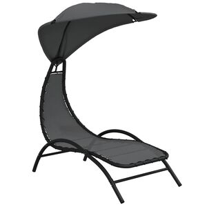 vidaXL Sun Lounger With Canopy Dark Grey Textilene, Fabric, Steel
