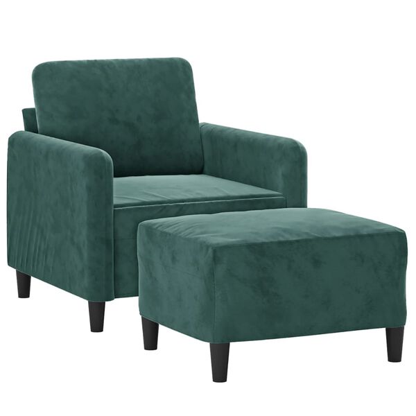 vidaXL Sofa Chair with Footstool Dark Green 23.6" Velvet