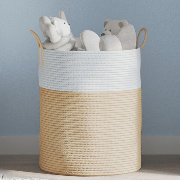 vidaXL Storage Basket Beige and white Woven cotton rope Medium
